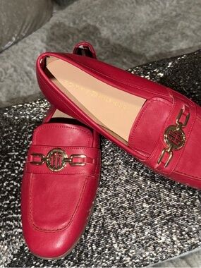 Tommy Hilfiger Red Leather Loafers with Gold-Tone Hardware